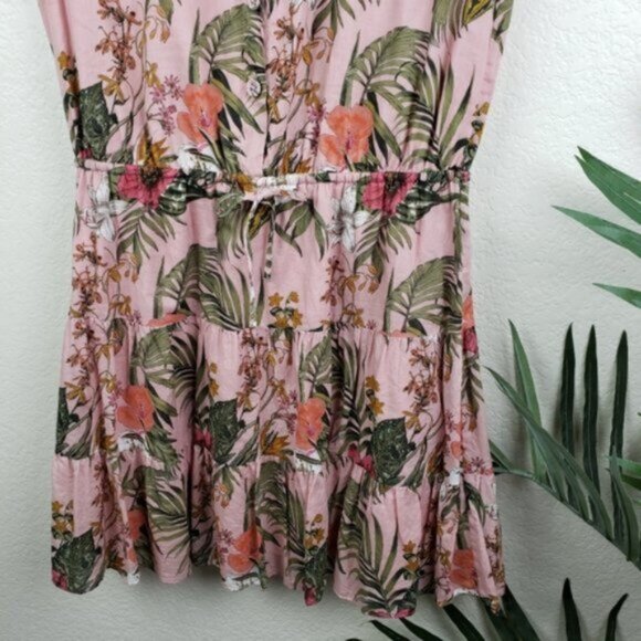 Rebecca Minkoff Ollie Dress Peach Botanical Tropical Print size L Floral Boho - Picture 16 of 16